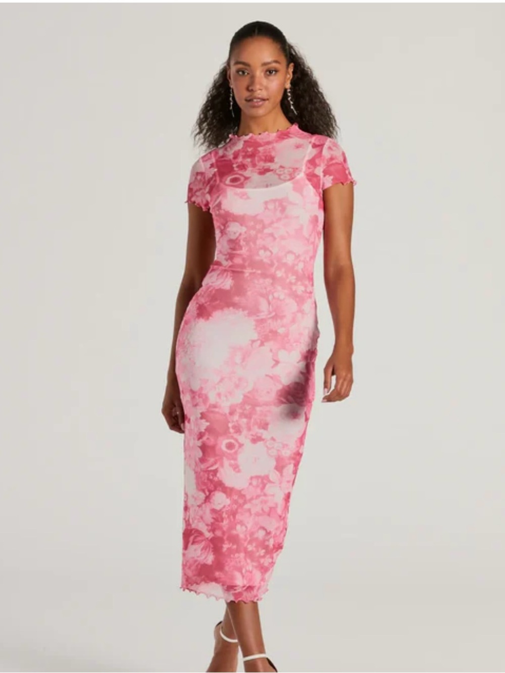 Windsor Pink Unique Feels Abstract Print Mock Neck Mesh Maxi Dress size L